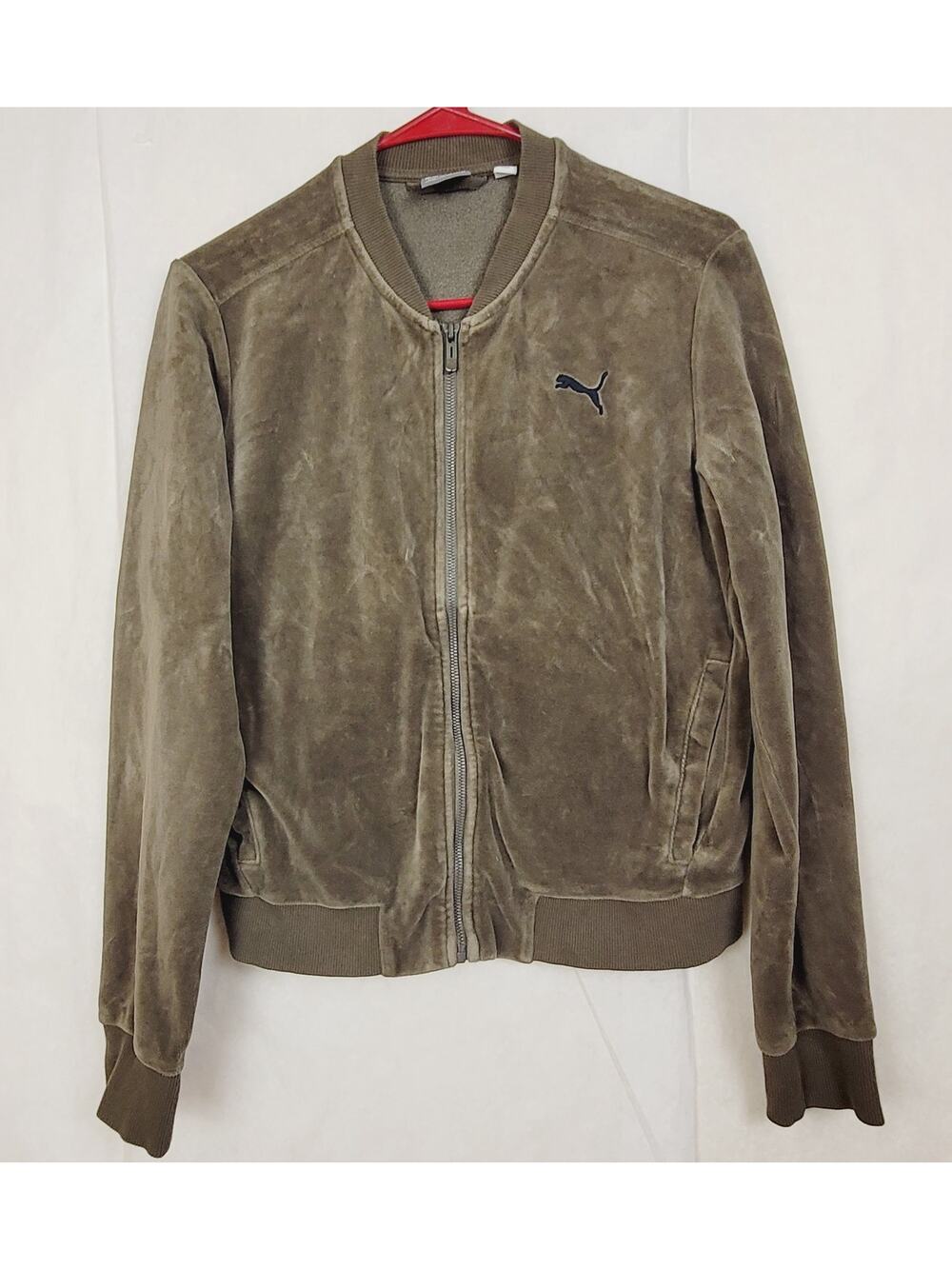Puma green velour full zip track jacket Size Med Y2K Athletic Retro Streetwear